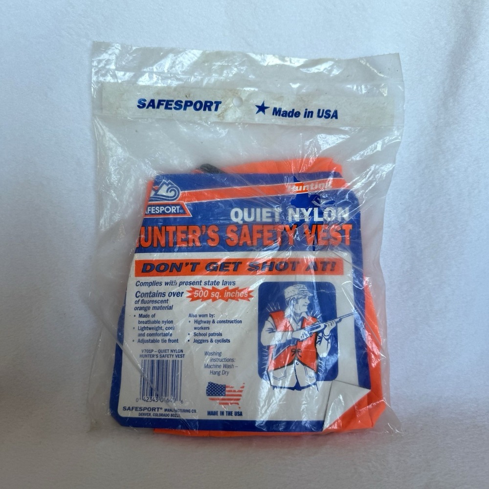 SafeSport Fluorescent Orange Hunter Safety Vest Quiet Nylon Hunting Made In USA